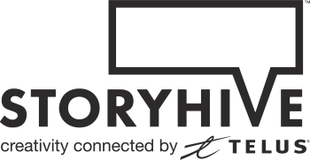 Telus STORYHIVE black logo with transparent background