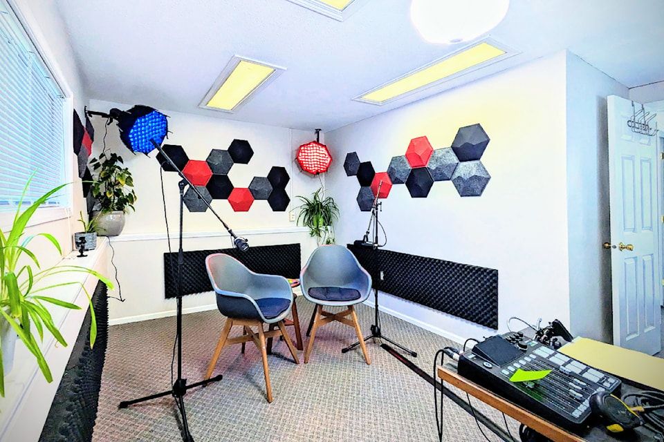 Recording equipment Inside Podio Studio Video and podcasting recording studio in downtown Parksville, BC